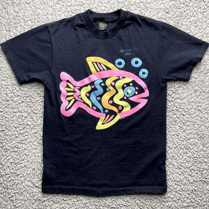 Vintage Kentucky Dam Shirt Mens M Black Colorful Fish Logo 90s Single Stitch